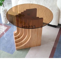 zq Building a Sense of Sculpture Table Extreme Poverty Style Mid-Ancient Solid Wood Table French Tempered Glass Side Table