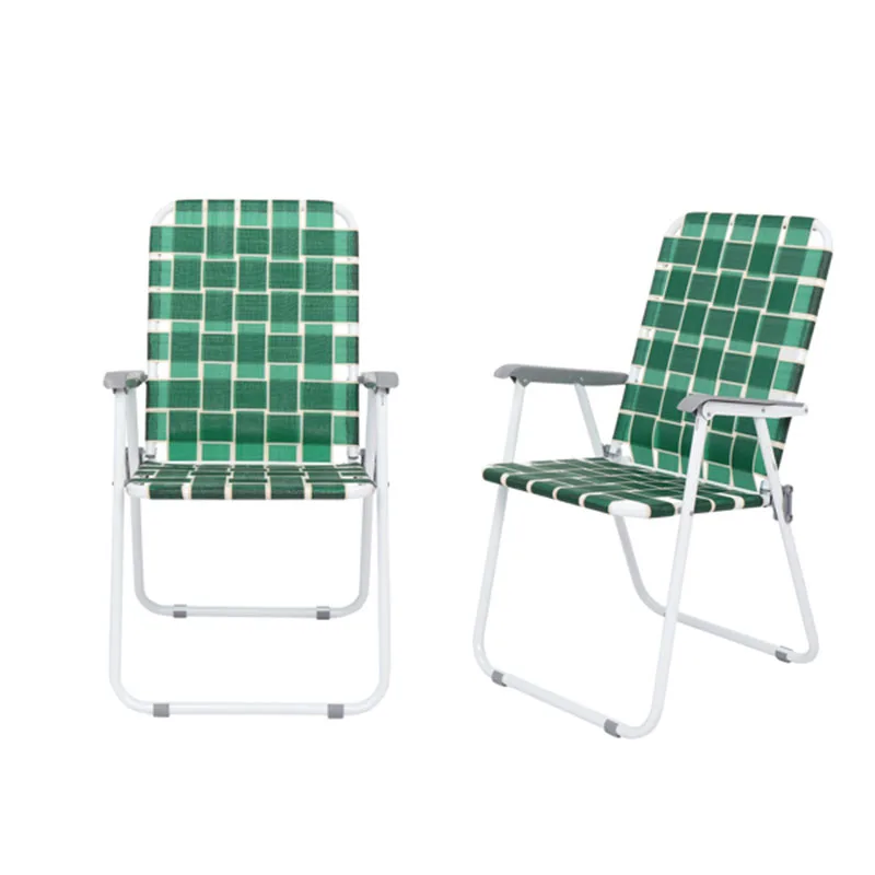 

2Pcs Outdoor Foldable Dark Green Strip Beach Chair Pp Braided Steel Tube Maximum Load-Bearing 120Kg Wear-Resistant Anti-Fouling