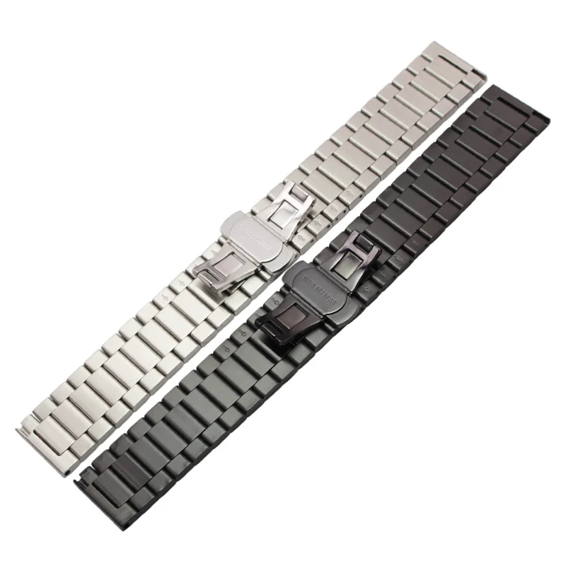 304l Stainless Steel Watchbands Bracelet 16mm 18mm 20mm 22mm Silver Black Solid Metal Watch Band For Galaxy Watch 4 Strap