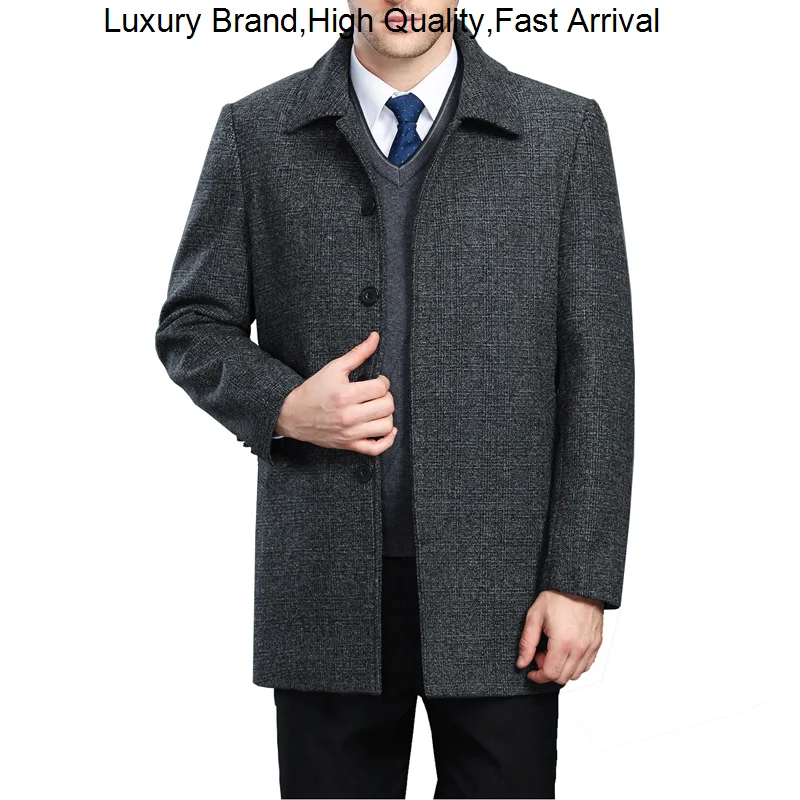 

Jackets Men's Autumn Winter Long en Overcoat Men Wool & Blends Single Breasted Coat Big Size