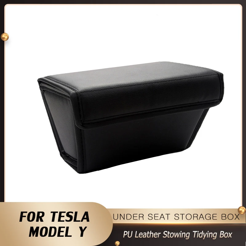 

For Tesla Model Y Under Seat Storage Box Rear Seat PU Leather Stowing Tidying Box Folding Box Interior Accessories