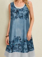2023 Vintage Floral Print Women Dress Summer Sleeveless Tank Wide Waist Knee Length Casual Street Beach Loose Dresses Vestidos 5