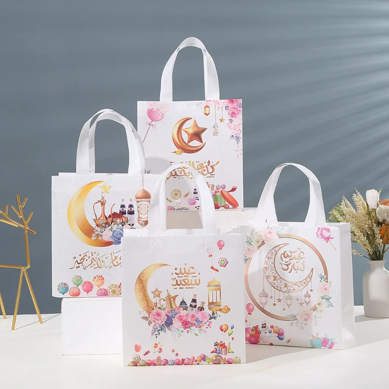 

4/8Pcs Eid Mubarak Nonwoven Gift Bags 2023 Ramadan Kareem Cookie Candy Packaging Bag Box Muslim Islamic Festival Party Supplies