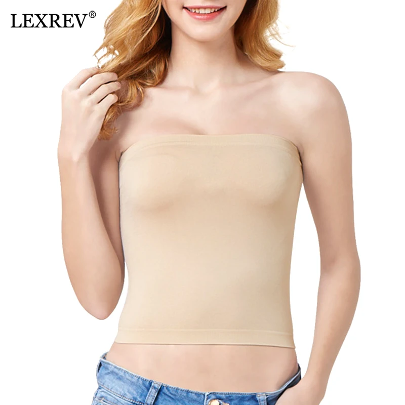 

Women Sexy Strapless Off Shoulder Crop Tube Top Solid Color Stretchy Bandeau Seamless Casual Basic Breast Wrap No-Padded Bra
