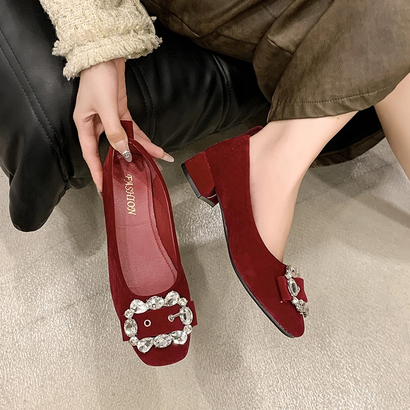 Летняя обувь с квадратным носком женские туфли на каблуке пряжкой осенняя