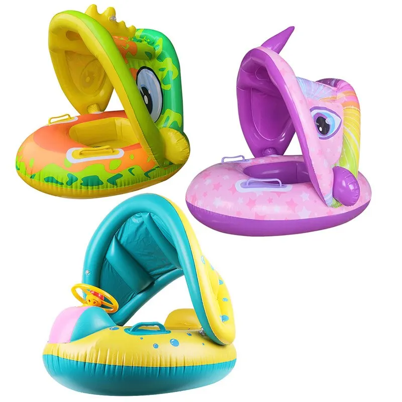 Baby Swimming Ring with Sun Shade Inflatable Infant Floating Seat Swim Circle Kids Safety Bathing Summer Water Game Playing Toy