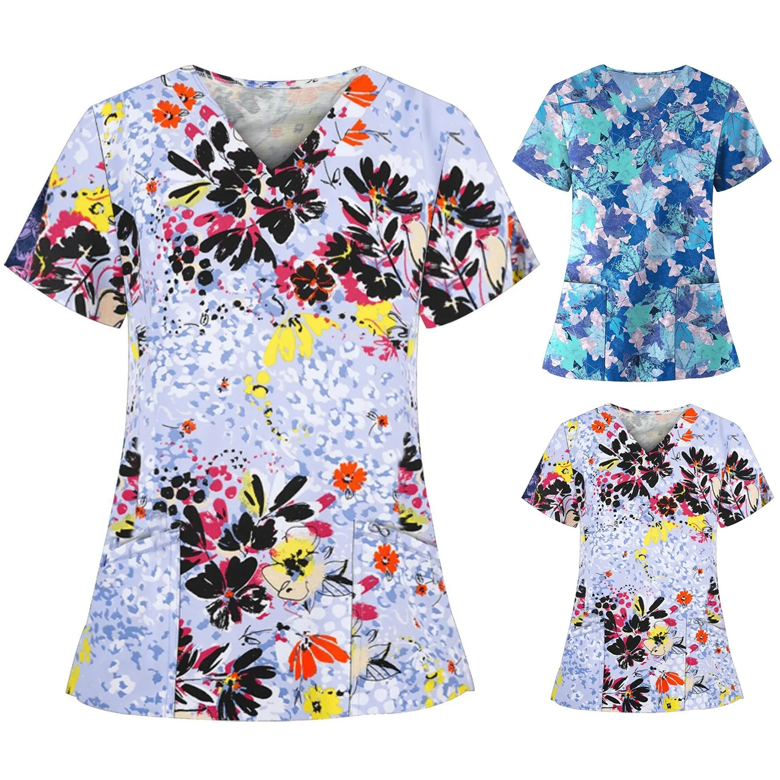 

Summer Womens Short Sleeve V Neck Flower Printed Top Nursed Working T Shirts Long Sleeve Shirt Women Shirts for Women Tall