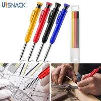 solid carpenter pencil set built in sharpener 7refill leads for woodworking construction marker deep hole mechanical pencil tool