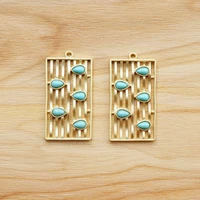 5 pieces matt gold hollow abacus rectangle faux turquoise stone charms pendants for necklace diy jewellery making findings