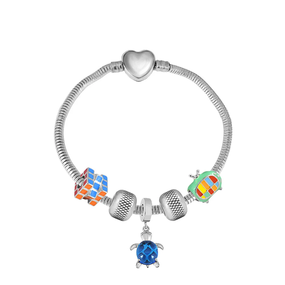 

y2k New Cartoon puzzle animal Pendant Fit Charms pandoraer original Women's Bracelet aço inoxidável Berloque Pulseira