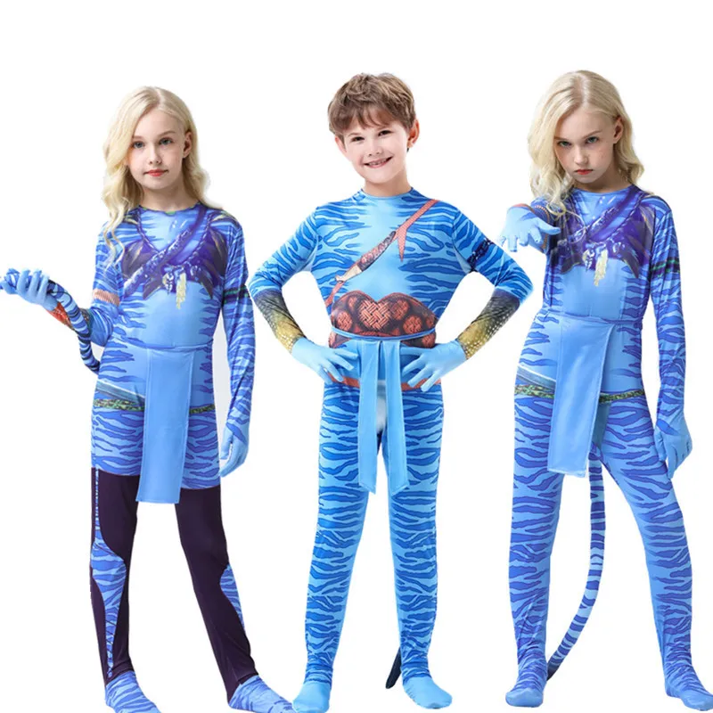 

Avatar 2 Costume Kids Adults Cosplay Jumpsuit Alien Boy Girl Bodysuit The Way of Water Halloween Masquerade Party Zentai Suit