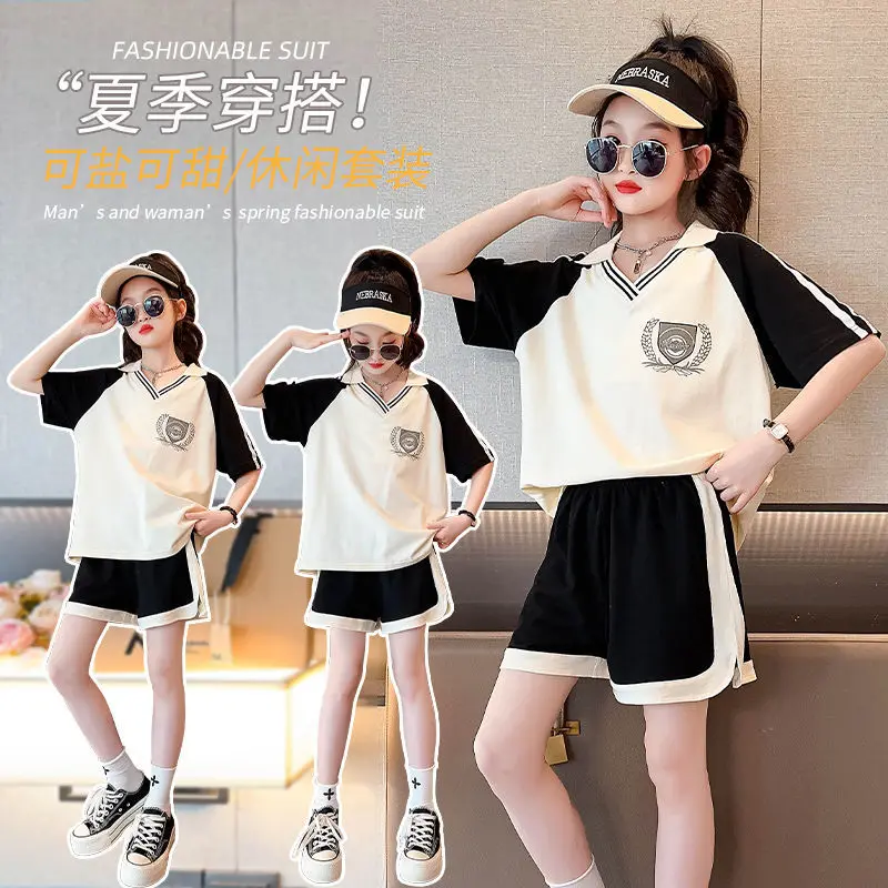

Girls Clothing Sets Summer 2023 New Children's T Shirts Short Sleeve +Shorts 2Pcs Outfits Junior Kids Tracksuits For 4-16Y