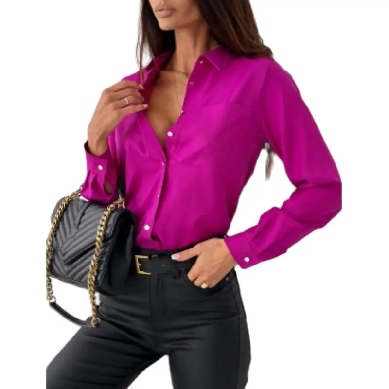 Повседневные однотонные рубашки для женщин осень 2024 винтажные женские и блузки