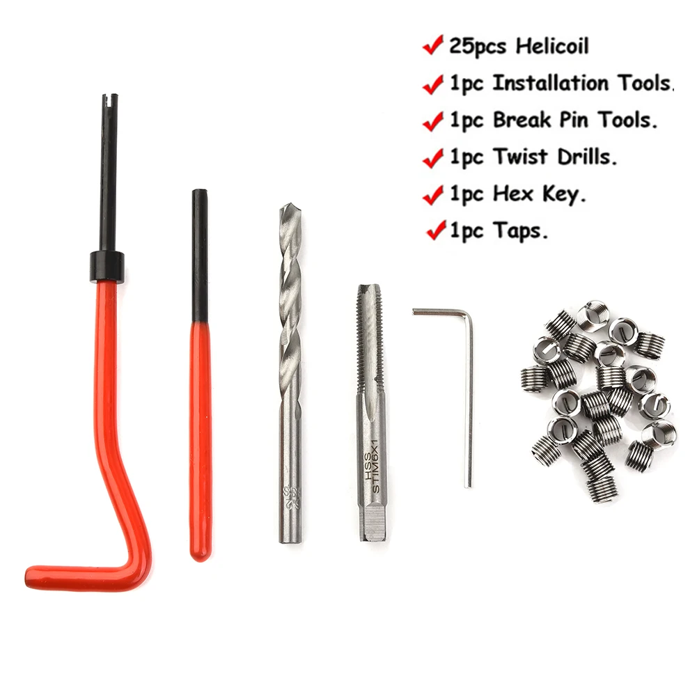 

Driver Thread Repair Inserts Set 30pcs Bore HSS Wire Metric DIY Installation Disassembly Spares Wrench Hand Tools