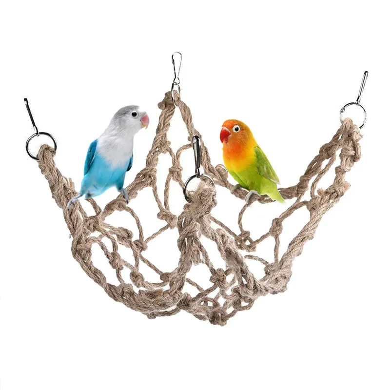 Parrot Climbing Net Bold Hemp Rope Swing Bird Stand Net Hammock with Hook Hanging Chewing Biting Toys for Pet Parakeets Bird Toy