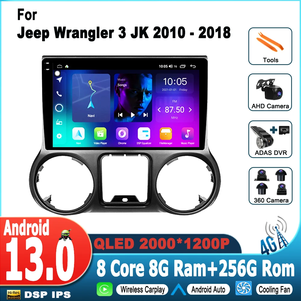 

10.1" Apple Carplay Radio GPS Navi Android 13 Stereo For Jeep Wrangler 3 JK 2010 - 2018 FM SWC Head Unit Auto 4G LTE WiFi
