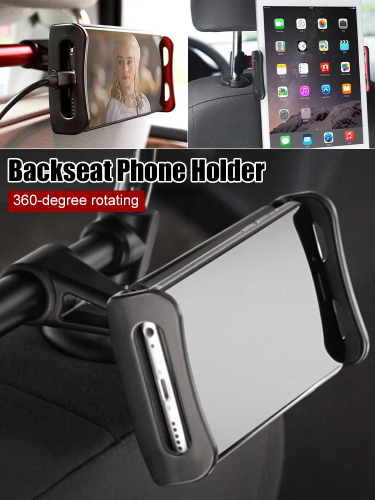 

New Universal Car Rear Pillow Phone Holder Headrest Mount Tablet Holder 360 Degree Rotating Rearseat Phone Bracket for 4" to 11"