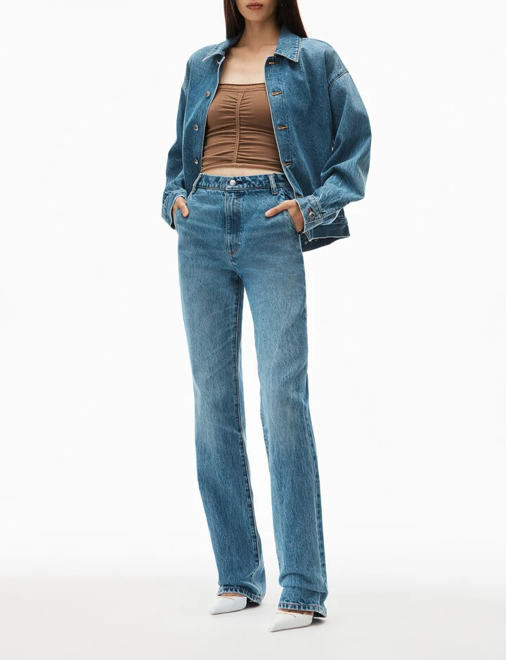 122100 Fashion Classic Trendy Brand Luxury Design Women Invisible Zipper Denim Pants Thin Straight Jeans A2