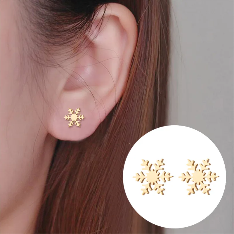 

Snowflake Flower Stainless Steel Stud Earrings for Women Statement Earings Christmas Jewelry Winter Flower