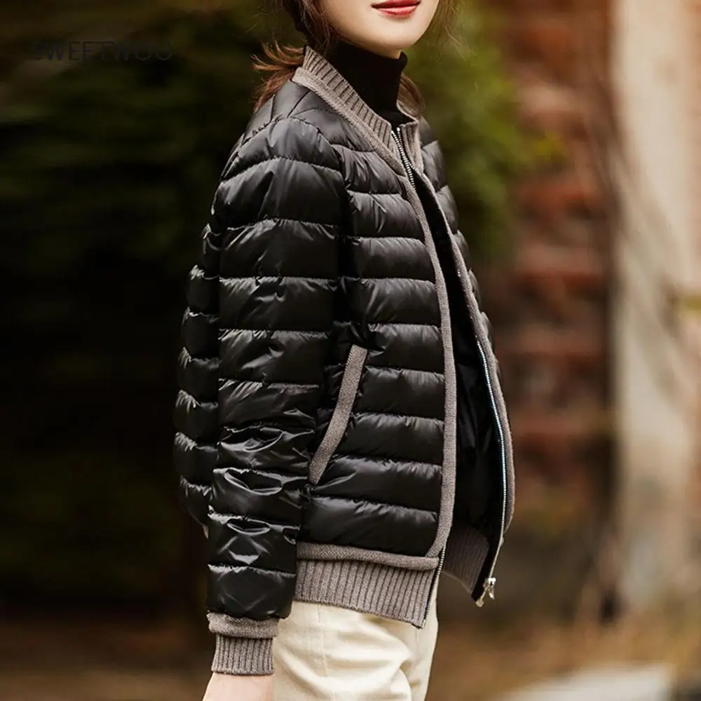 Fashion Women Short Cotton Padded Jacket Solid Long Sleeve Zipper Loose Patchwork Loose Round Neck Winter Thicken Women Jacket