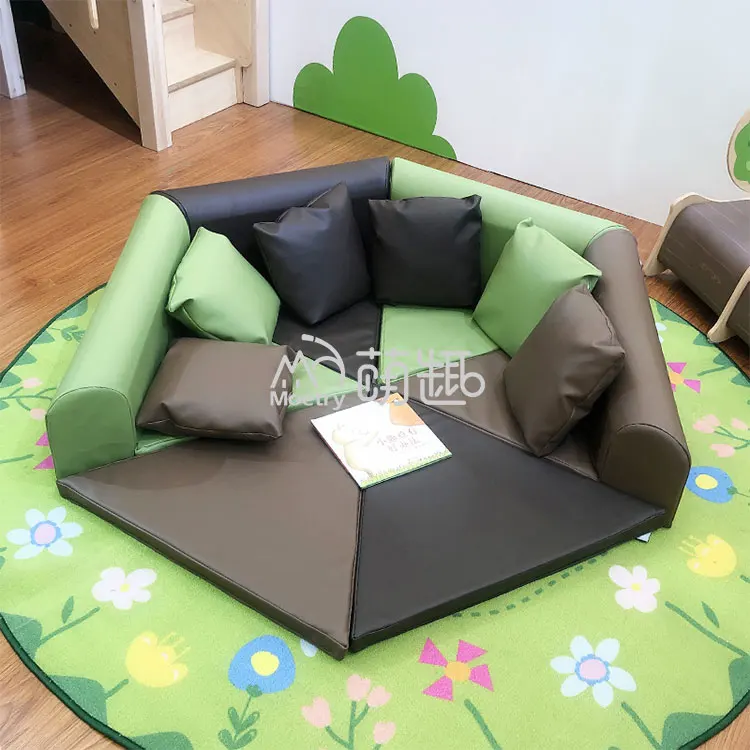 Фото Мягкий модульный коврик-уголок Moetry Natural Color Hexagonal для чтения с подушкой, для детей, для детского сада, класса, игровой мебели №1