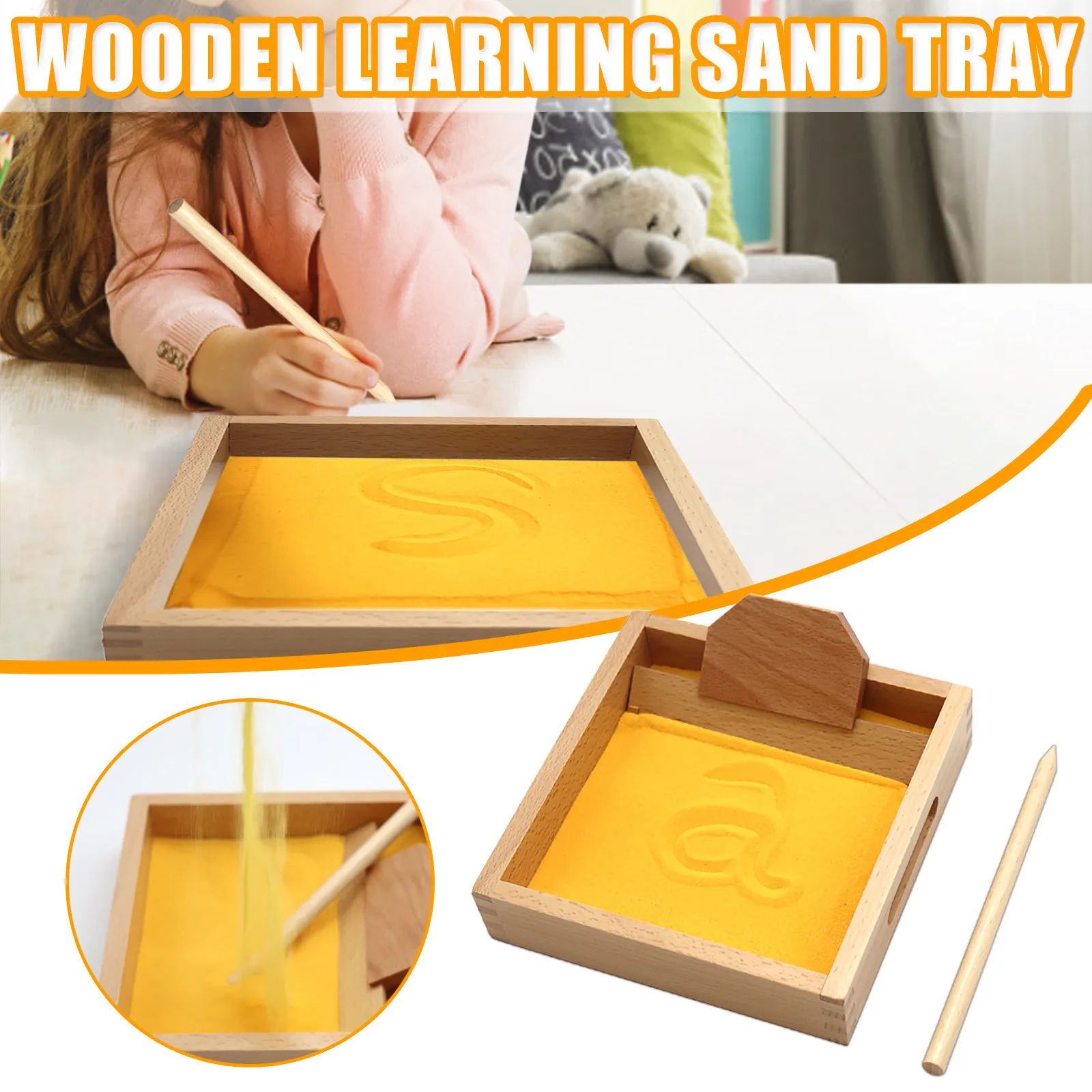 

Wooden Scraping Sandbox Montessori Teaching Aids Educational Toys for Children Kids Sand Table Practice Writing Painting Toy Diy