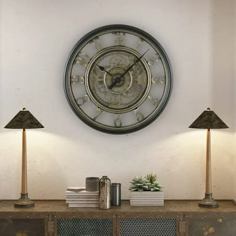 

Homes and Gardens 20"Rustic Metal Arabic Moving Gear Indoor Analog Wall Clock, Beautiful-Style & Timeless Charm.