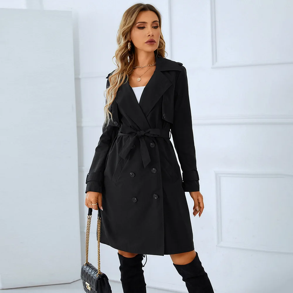 

Women Coat Spring and Autumn Belt Deep V-neck Slim-Fit Slim Fit en Coat Women