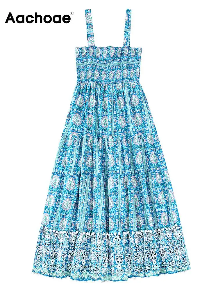 

Aachoae Summer Casual Beach Party Floral Printed Long Dresses Women Fashion Spagheti Strap A Line Dress Ladies Maxi Dress