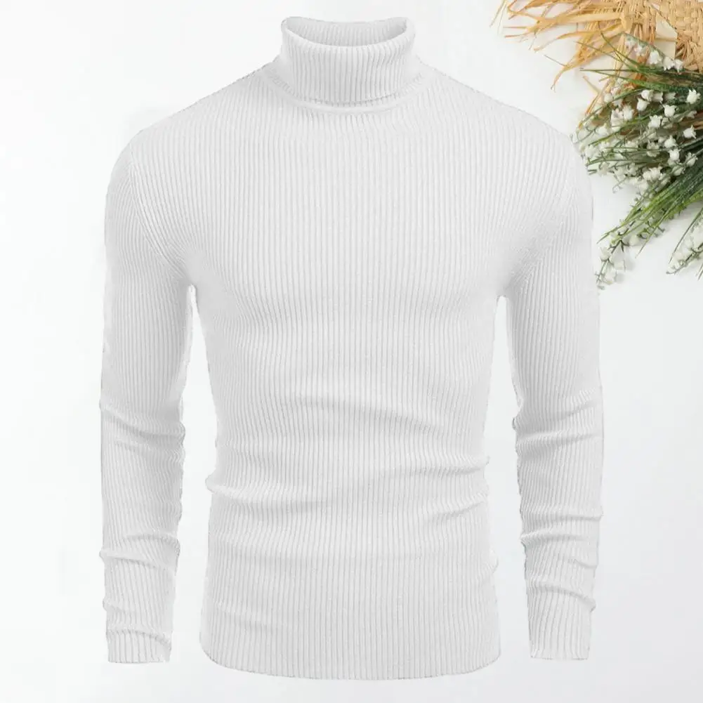 

Striped Sweater Stylish Men's High Collar Sweater Warm Knitted Texture Slim Fit Anti-pilling for Fall Winter Fashion Long