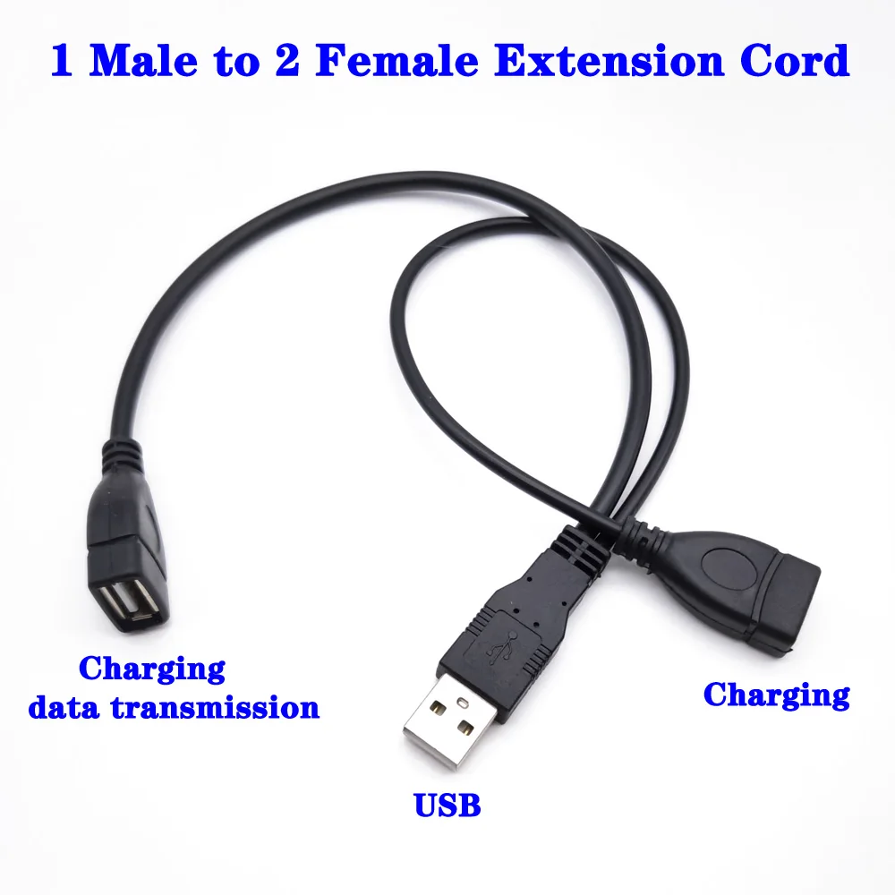 Фото Кабель USB 2.0 A Y-образный, 1 шт., 1 штекер на 2 гнезда USB, адаптер питания, удлинитель для зарядки, кабель-разветвитель №1