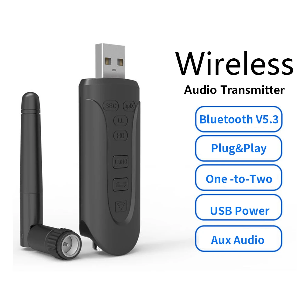 

USB Bluetooth Receiver Transmitter 3.5mm AUX Dongle Antenna Bluetooth-compatible 5.3 Stereo Audio Wireless Adapter For TV 005