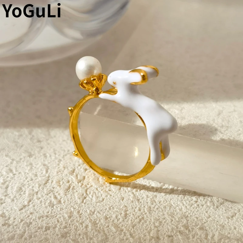 

Trendy Jewelry For Women White Rabbit Rings 2023 Trend New Sweet High Quality Copper Metal Rings For Women Party Gift
