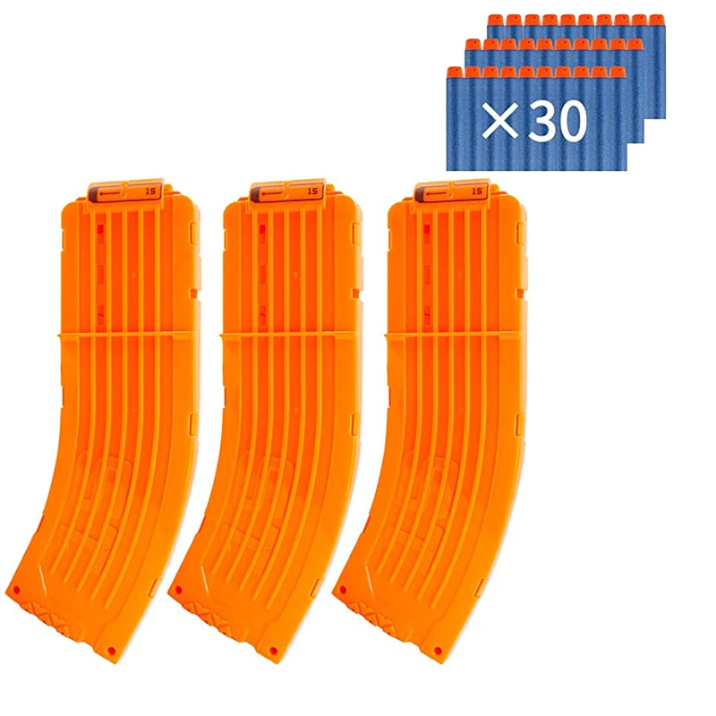 

3 Pack Of 15 Darts Banana Curved Clips With 30pcs EVA Soft Bullet Quick Reload Clips Compatible For Nerf Elite Magazine Toy Guns