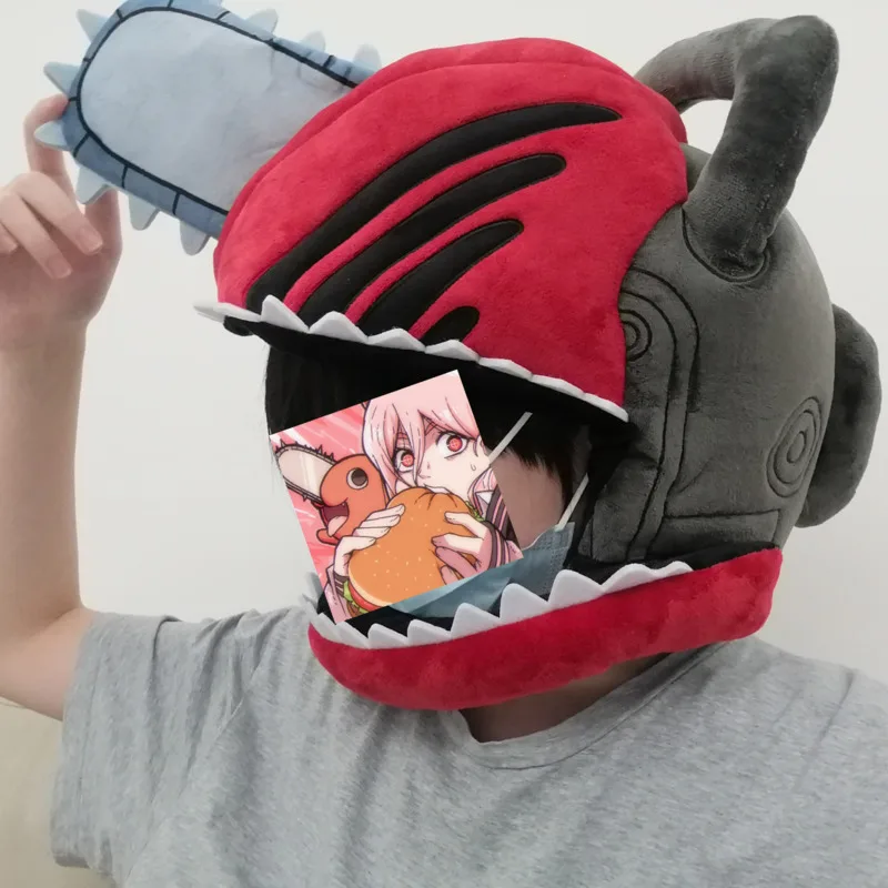 Anime Chainsaw Man Plush Pochita Cosplay Headgear Helmet Doll Toy Halloween Mask Masquerade Party Carnival Props Xmas Gift
