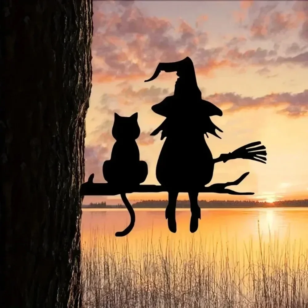 Железный Силуэт Ведьмы И Кошки Садовый Кол Украшение Для Двора Художественное
