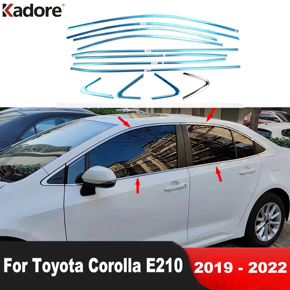 

Накладки на пороги автомобильной рамы для Toyota Corolla E210 sedan 2019-2021 2022, аксессуары, молдинговые полосы из нержавеющей стали на верхнее и нижнее окна