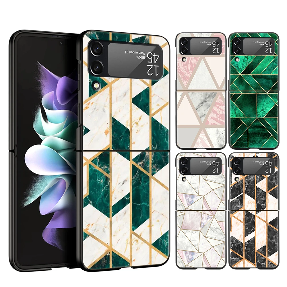 

Luxury Marble Hard PC Phone Case For Samsung Galaxy Z Flip 4 Black Cover For Galaxy Z Flip 3 5G Foldable Shockproof Case Fundas