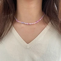 hi man bohemian simple elegant pink handmade beaded necklace women fashion small fresh casual beach jewelry accessories