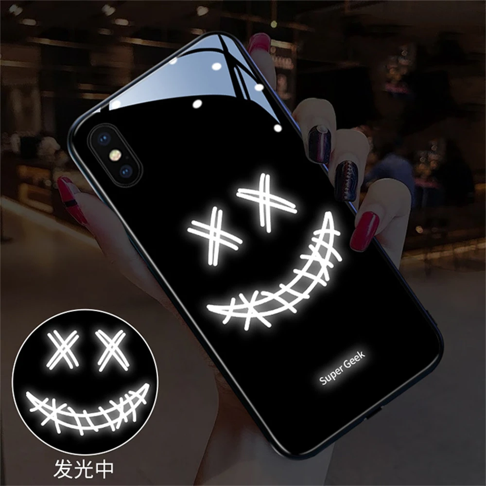 

2022 LED Luminous Night Glow Light Case Tempered Glass Sublimation Cute Cartoon Phone Case Designer Phone Cases