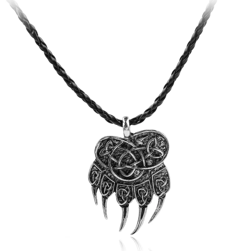 

dongsheng 1pcs Vikings Runes Amulet Pendant Bear paw claw Veles Symbol Knot Animal men jewelry Scandinavian Talisman Necklace