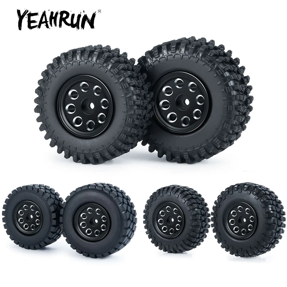 

YEAHRUN 4Pcs 1.0'' Metal Beadlock Wheel Rims Rubber Tires Set for Axial SCX24 Deadbolt C10 Wrangler Gladiator Bronco 1/24 RC Car