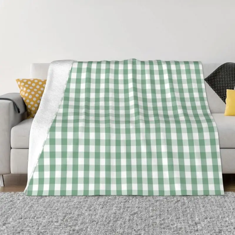 

Moss Green Mini Gingham Check Plaid Blanket Flannel Fleece Warm Geometric Throw Blankets for Office Bedroom Couch Bedspreads