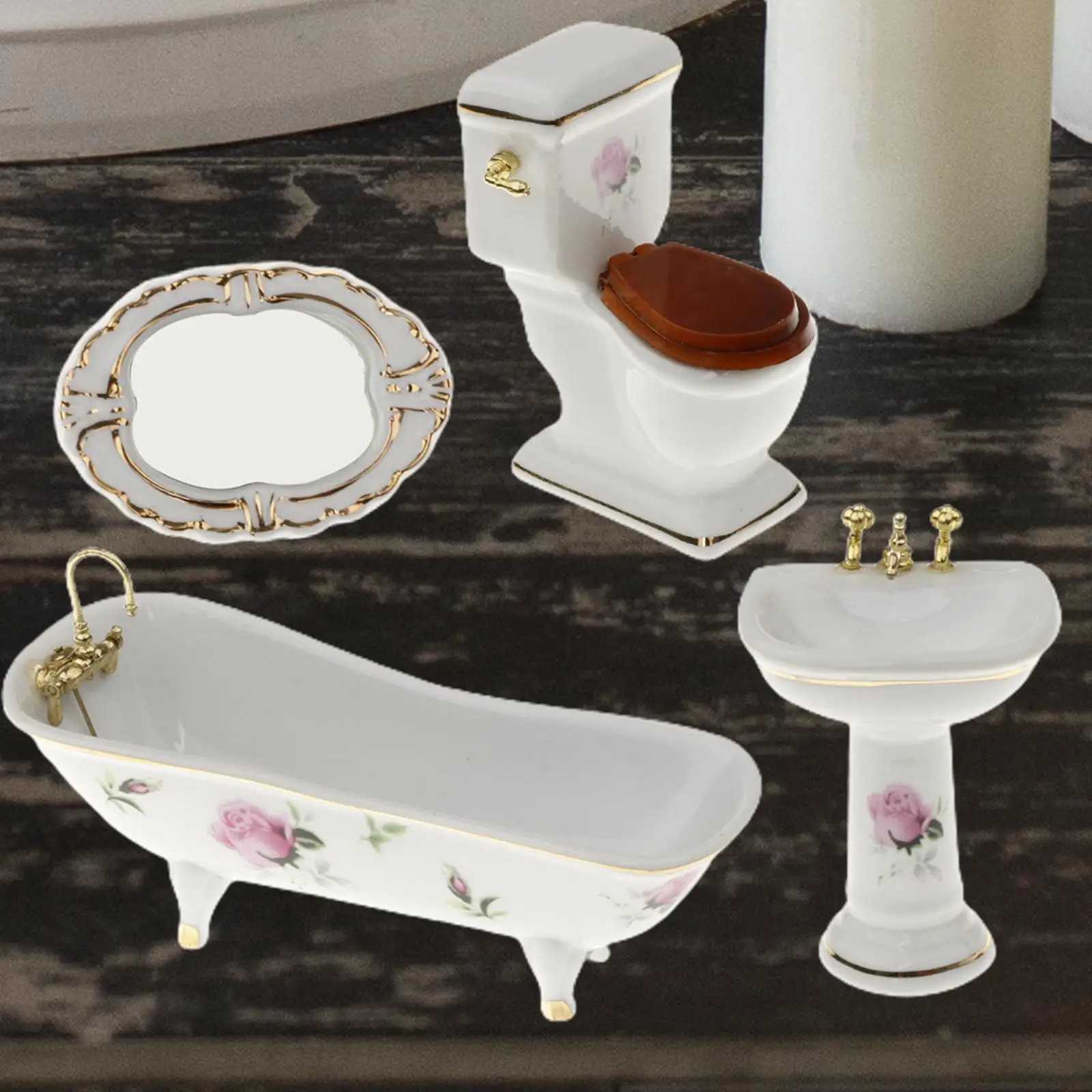 

4x Ceramic Bathroom Bathtub Toilet Set Furniture 1/12 Dollhouse Miniature