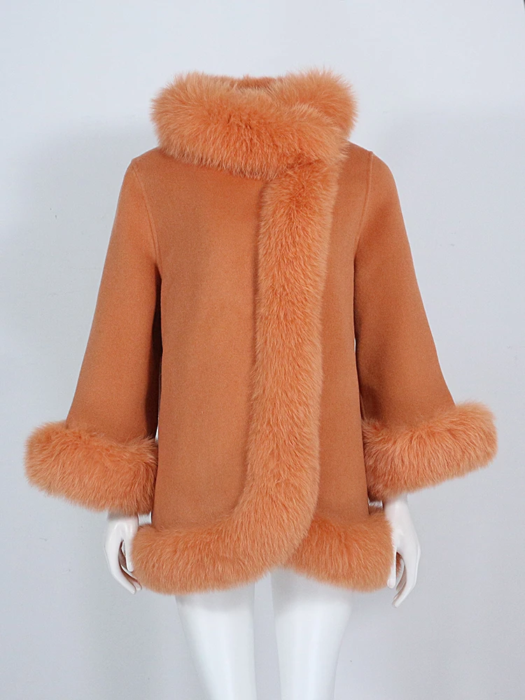 

Женское кашемировое пальто OFTBUY, уличная шерстяная куртка с воротником из натурального меха лисы, зима 2023