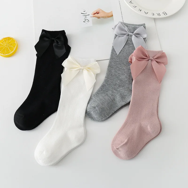 

2022 Baby Girls Socks 100% Cotton Chilldren Girl Big Bow Knee High Long Soft Kids Sock Bowknot 0-5 Years Toddlers Socks