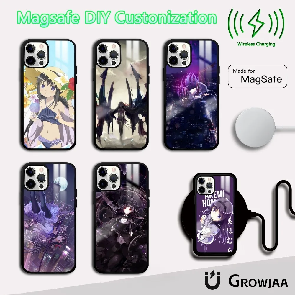 Madoka M-Magica Homura Phone Case For iPhone 16 15 14 13 12 11 Pro Max Plus Mini Magsafe Mirror Wireless Magnetic Cover