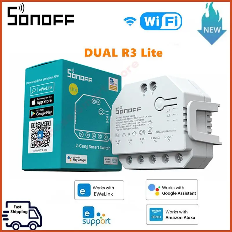 

SONOFF DUAL R3 Lite Wifi Smart Switch Smart Home 2Gang Dual Relay Module Power Metering Works With EWeLink Alexa Google Home