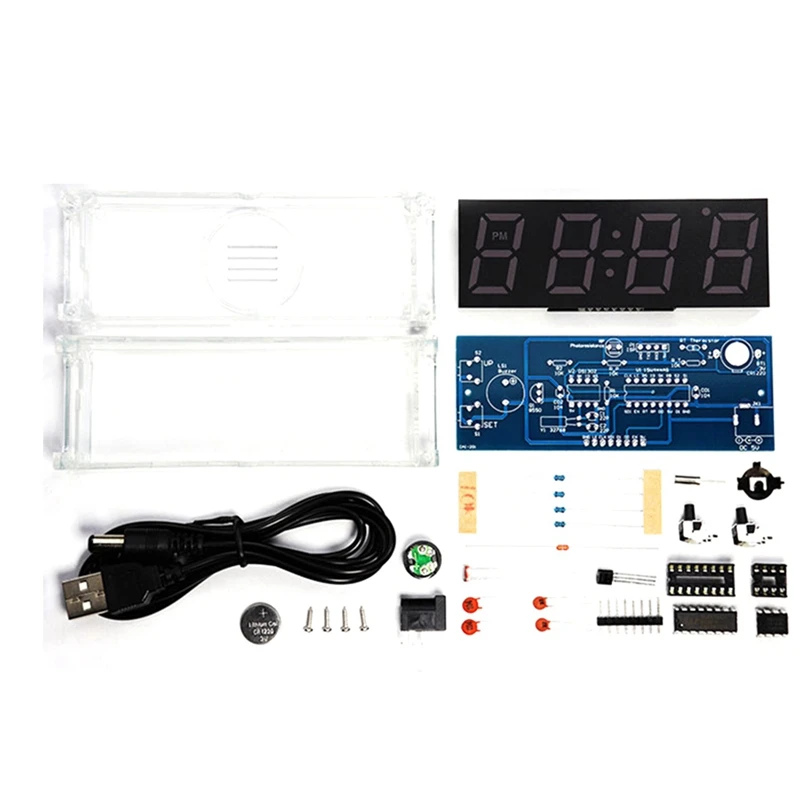 

1Set Temperature Multicolor LED Week Display Digital Tube DIY Clock Kit Digital Clock Set With Clear Case Cover