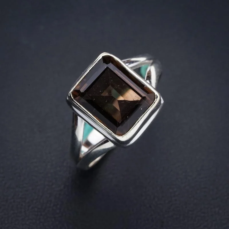 

StarGems природный дымчатый кварц ручной работы 925 пробы Серебряное кольцо 8,5 E9190